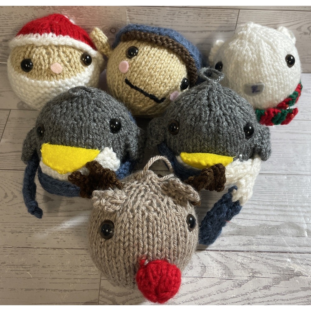 Hand Made Crochet Christmas Tree Ornaments Lot Of 6 Assorted Santa Elf Bear